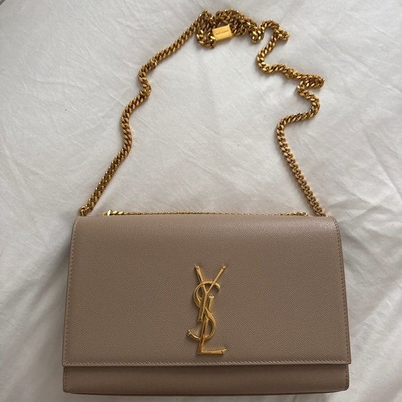SAINT LAURENT Grain De Poudre Medium Monogram Kate Satchel Dark Beige - Picture 4 of 5